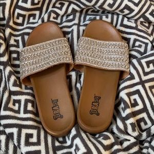 SLIP ON RHINESTONE SANDALS
